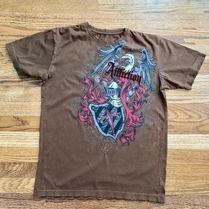 Affliction Jealous Souls T-shirt brown studs Small